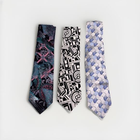 Men’s Tie Lot Abstract Geometric Shapes Lago Deco Mode Martin Wong Collection - Picture 1 of 8